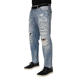 Blue Distressed Ripped Denim Pants Jeans