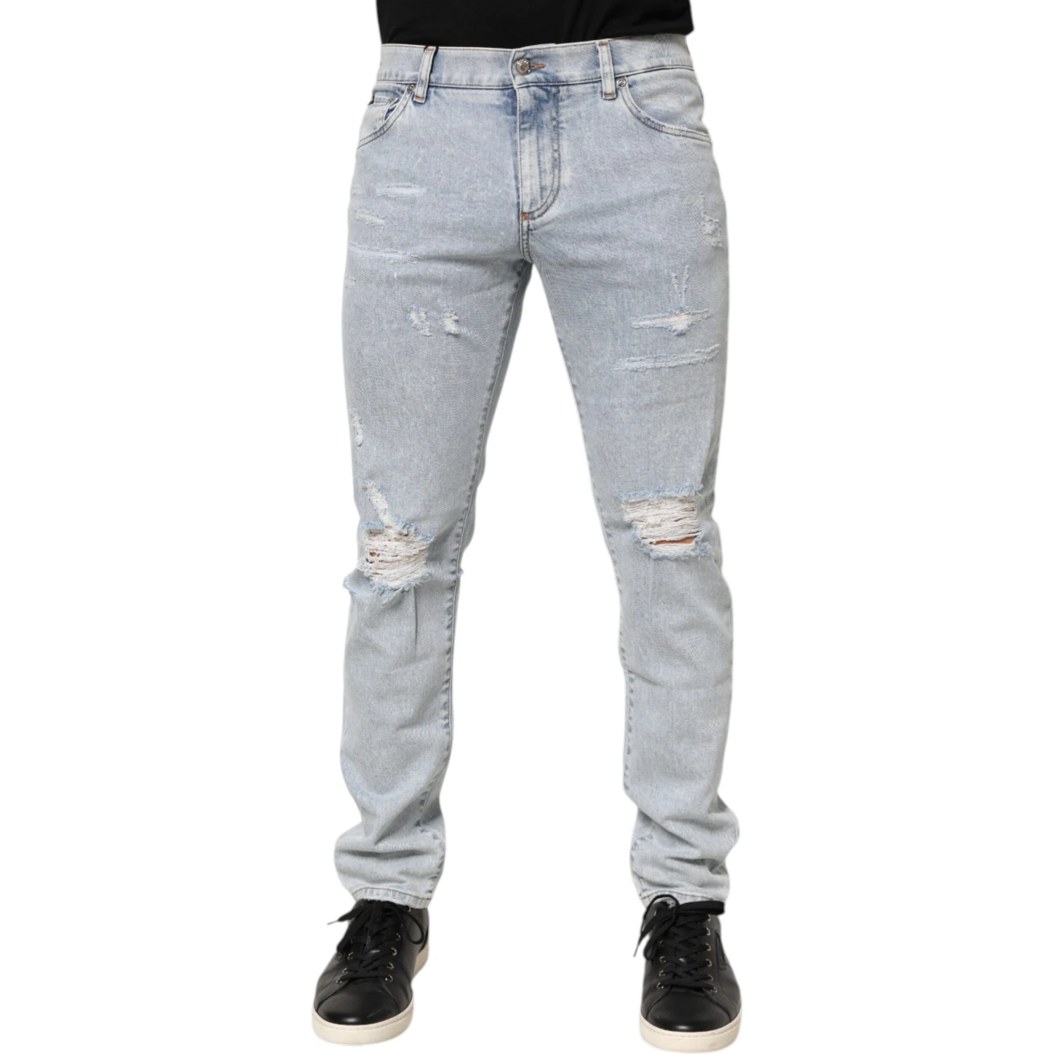 Light Blue Distressed Slim Fit Ripped Denim Jeans