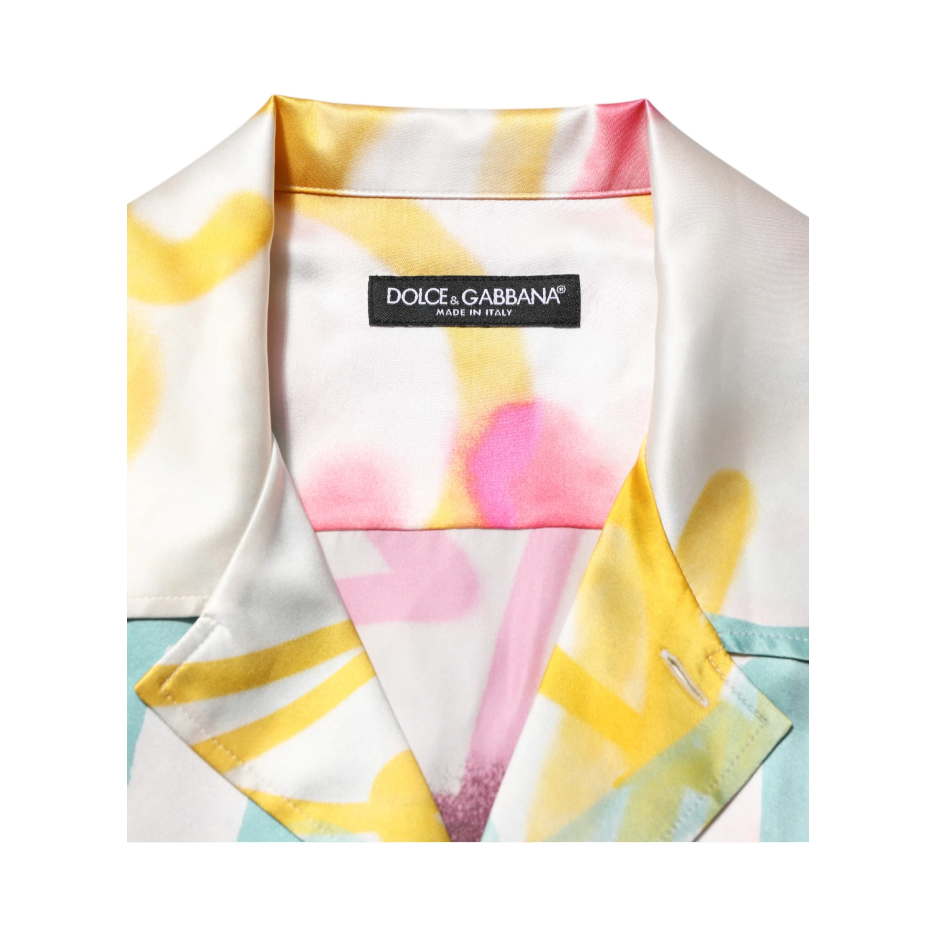 White Silk Hawaiian Graffiti Print Men Casual Shirt