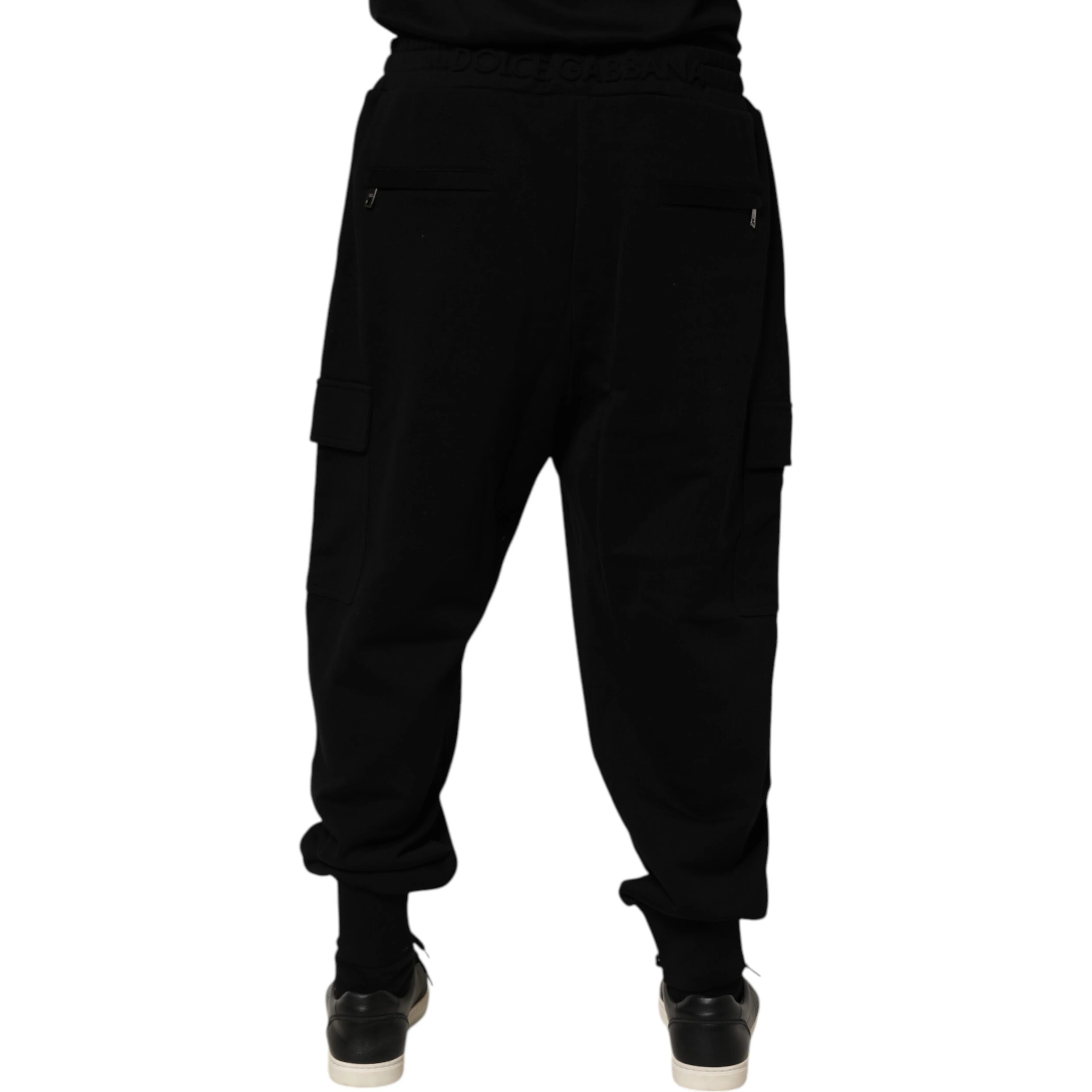 Black Cotton Blend Cargo Joggers Drawstring Pants