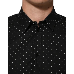 Black Polka Dot Cotton GOLD Men Formal Dress Shirt