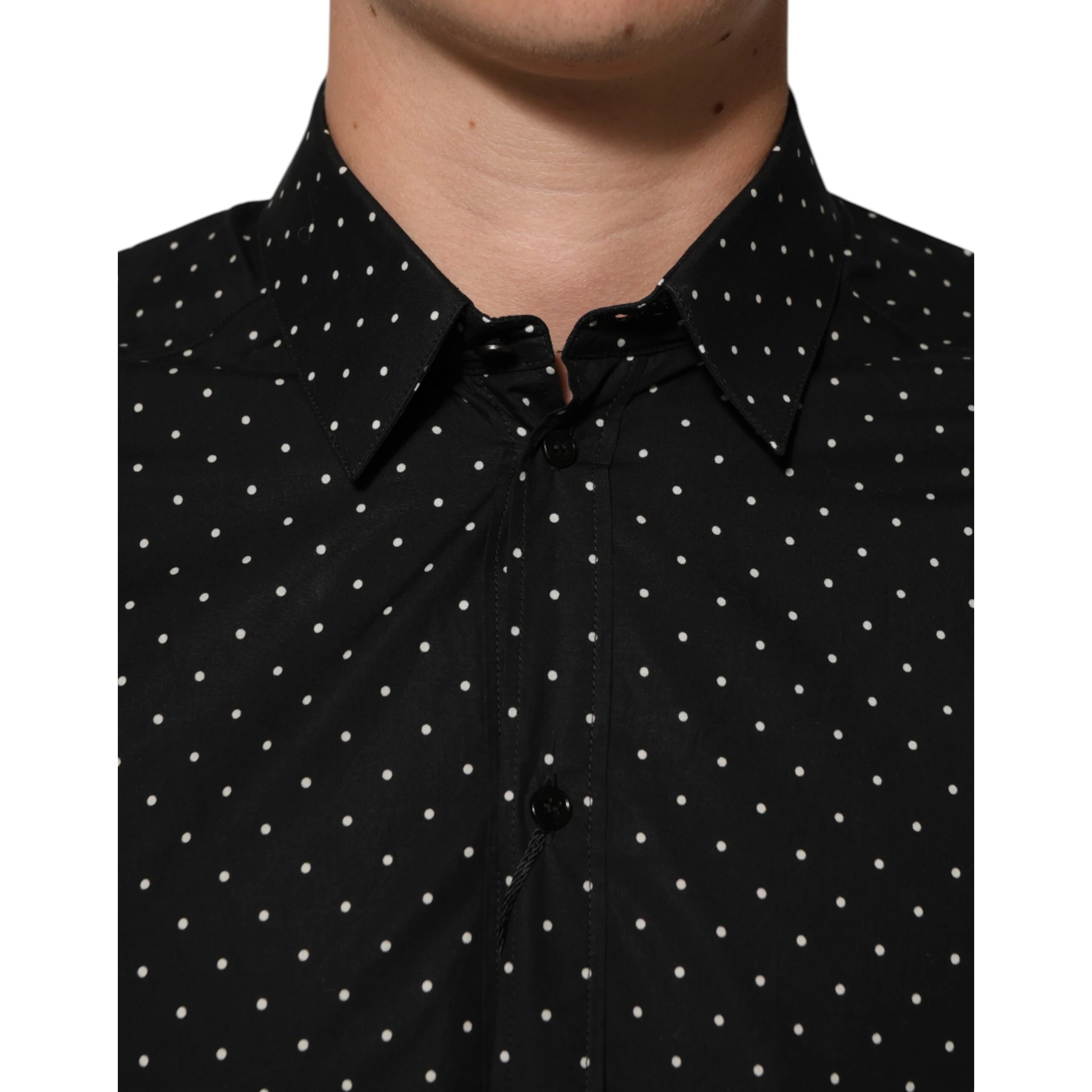 Black Polka Dot Cotton GOLD Men Formal Dress Shirt