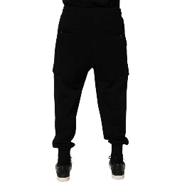 Black Cotton Blend Cargo Joggers Drawstring Pants