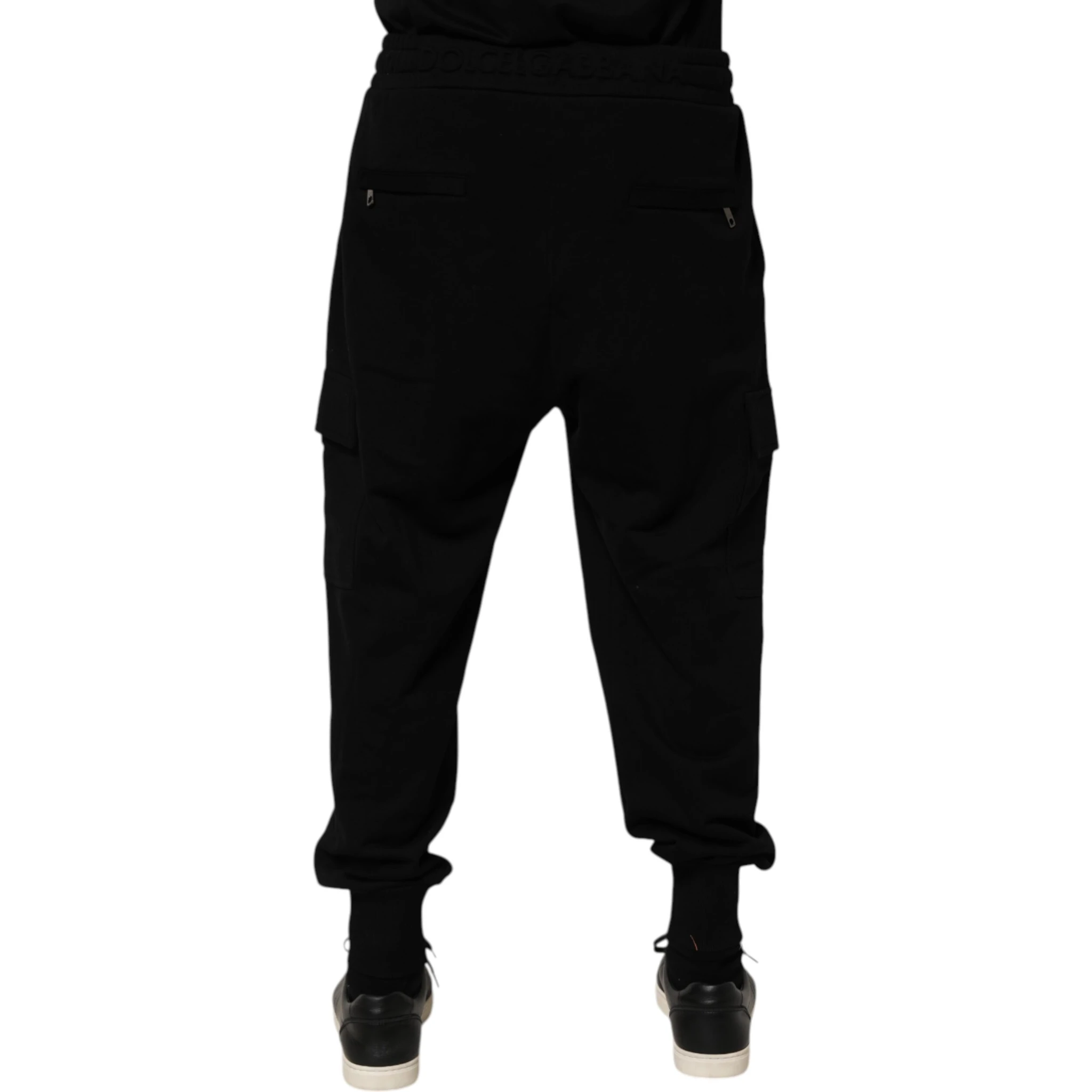 Black Cotton Blend Cargo Joggers Drawstring Pants