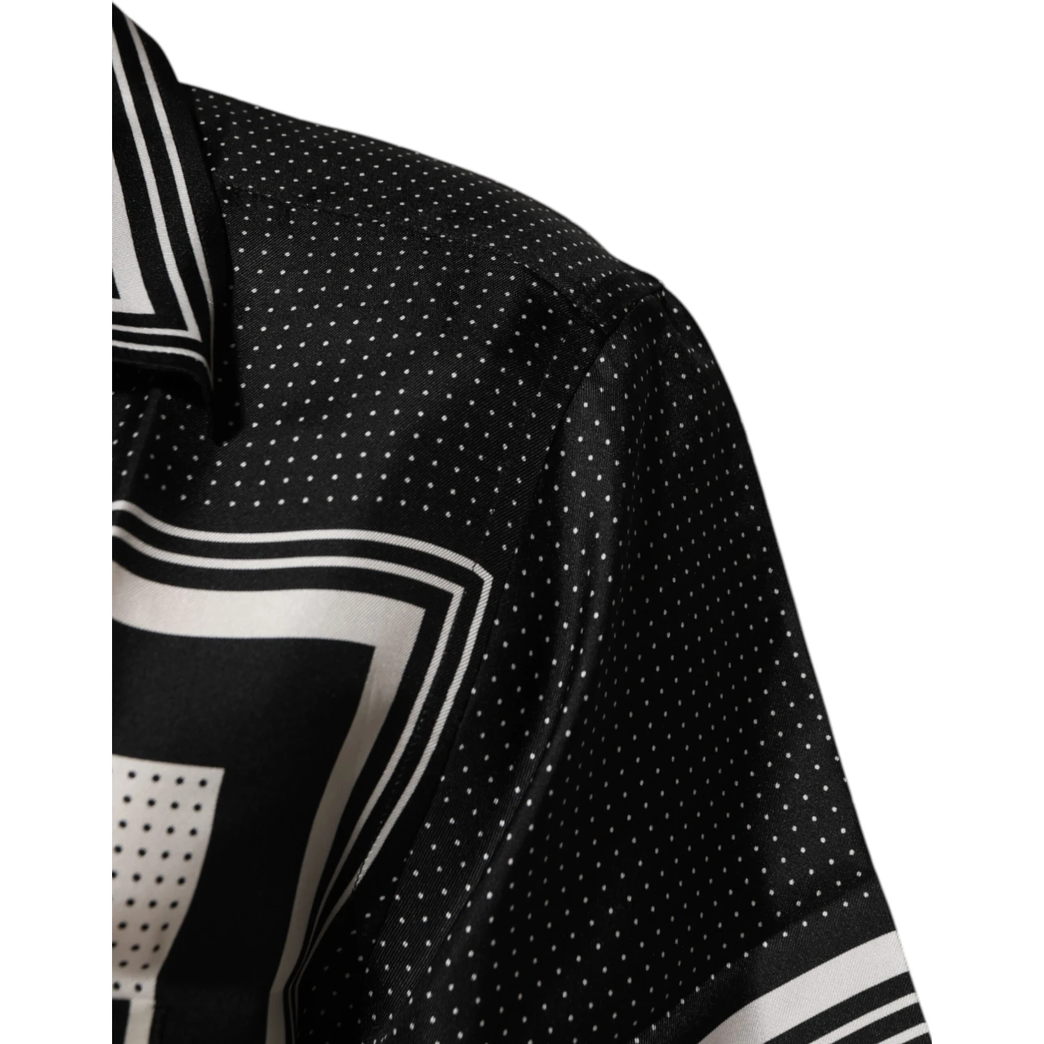 Black White StripeDot Print Casual Polo Shirt