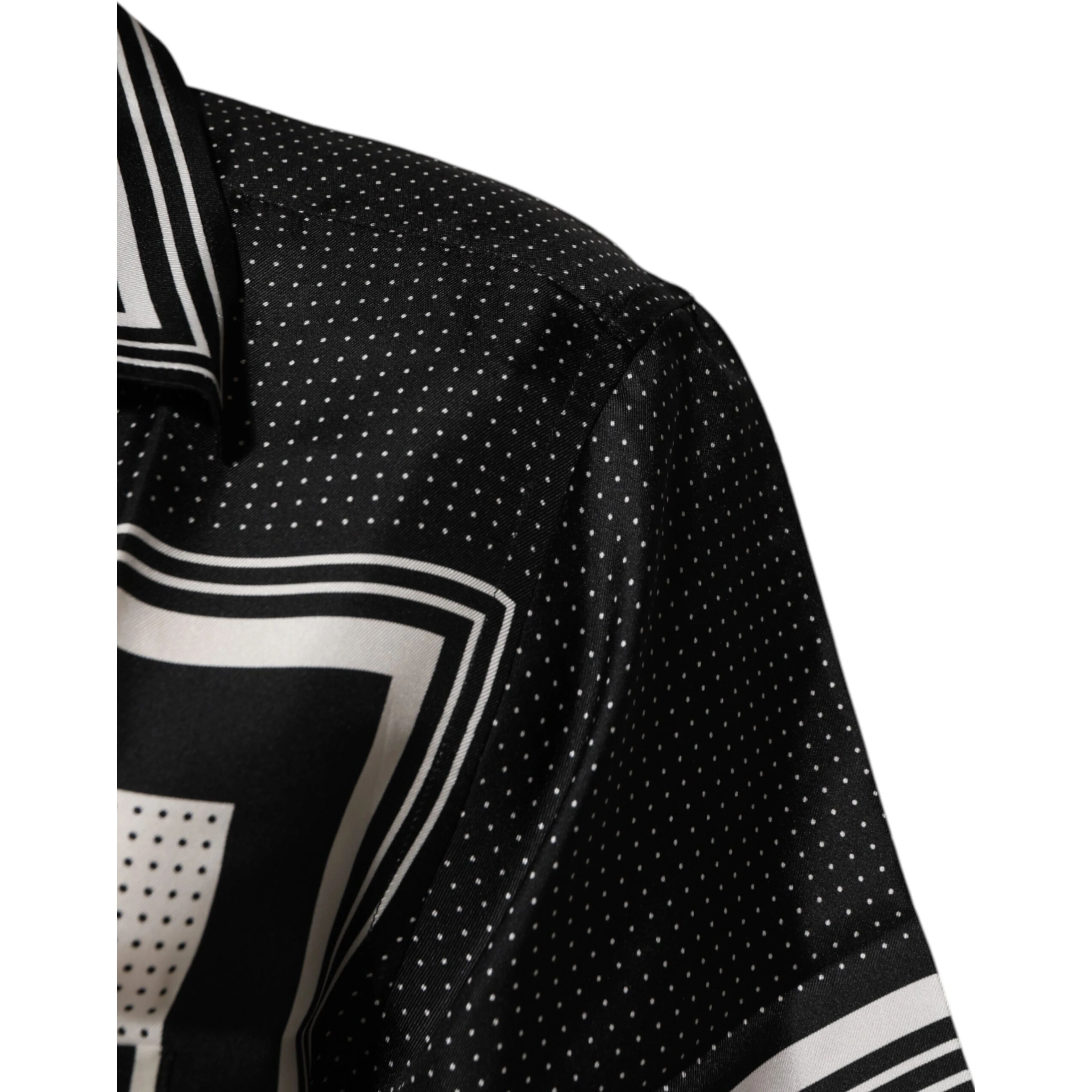Black White StripeDot Print Casual Polo Shirt