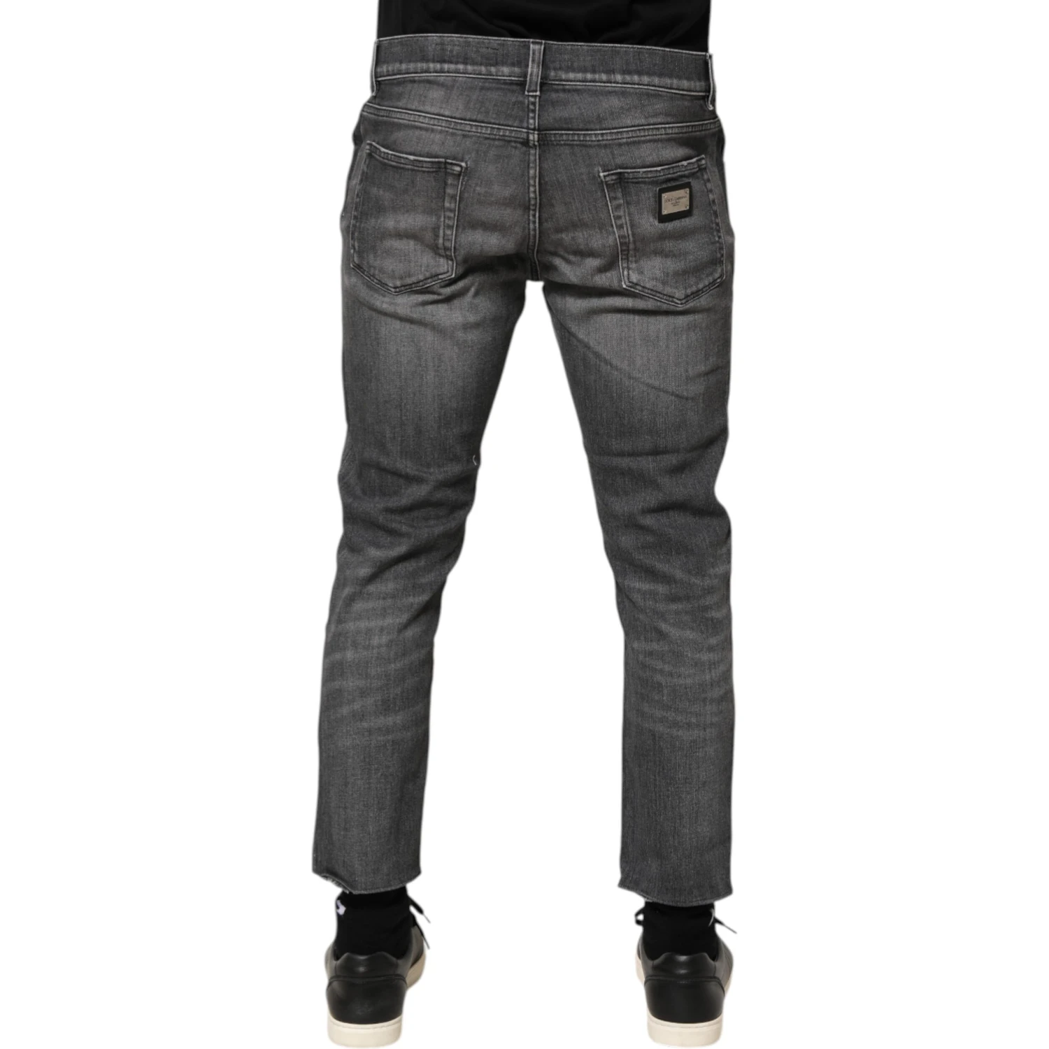 Grey Cotton Denim Slim Fit Distressed Pants Jeans