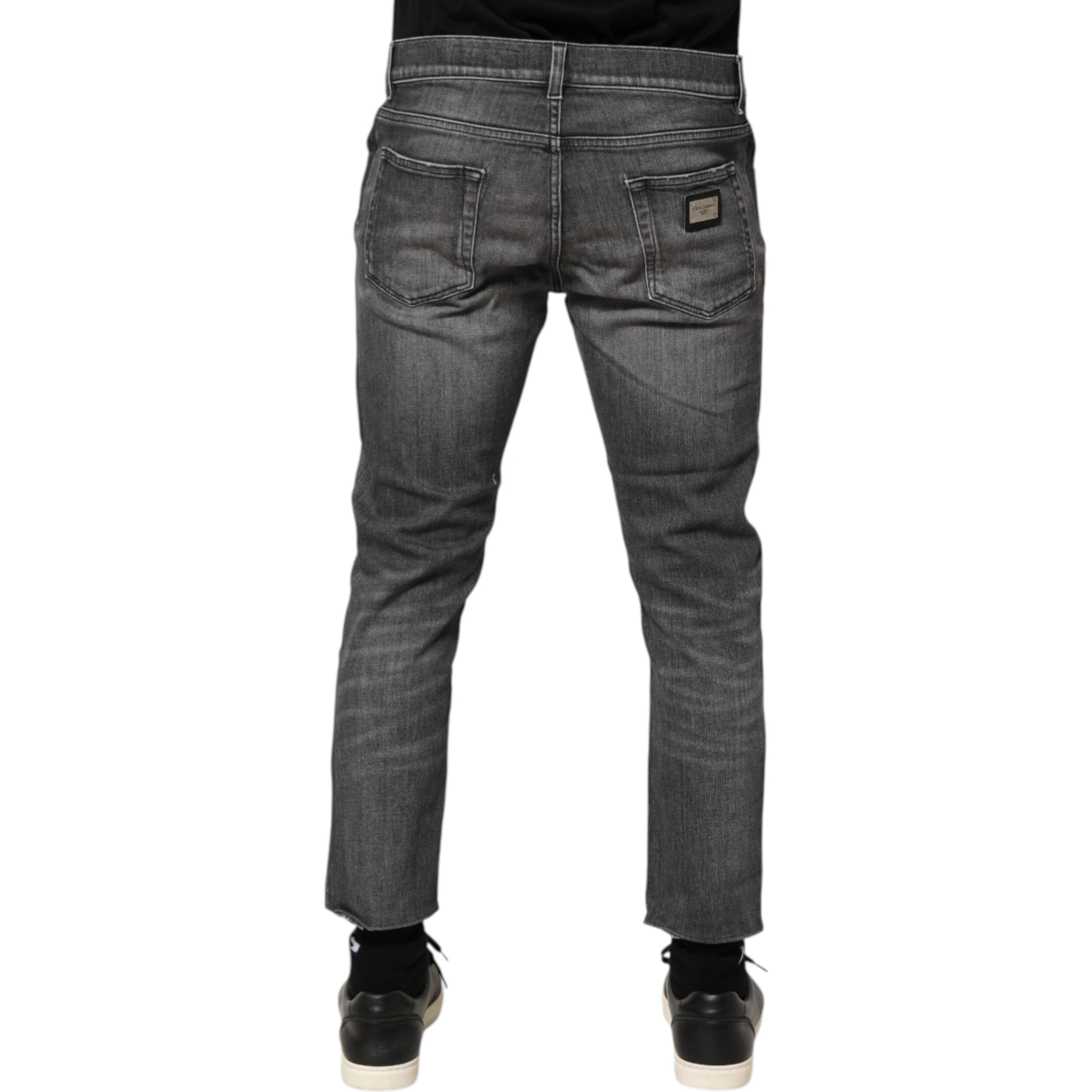Grey Cotton Denim Slim Fit Distressed Pants Jeans