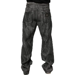 Black Grey Graphic Print Denim Pants Jeans
