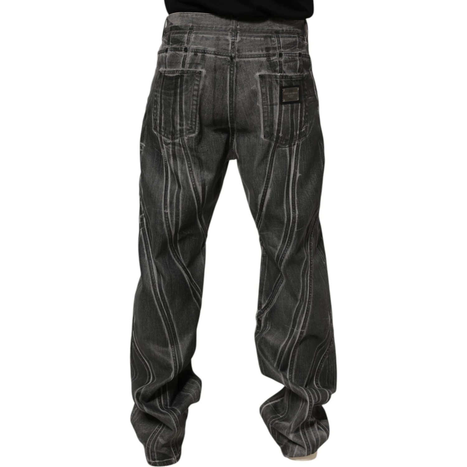 Black Grey Graphic Print Denim Pants Jeans