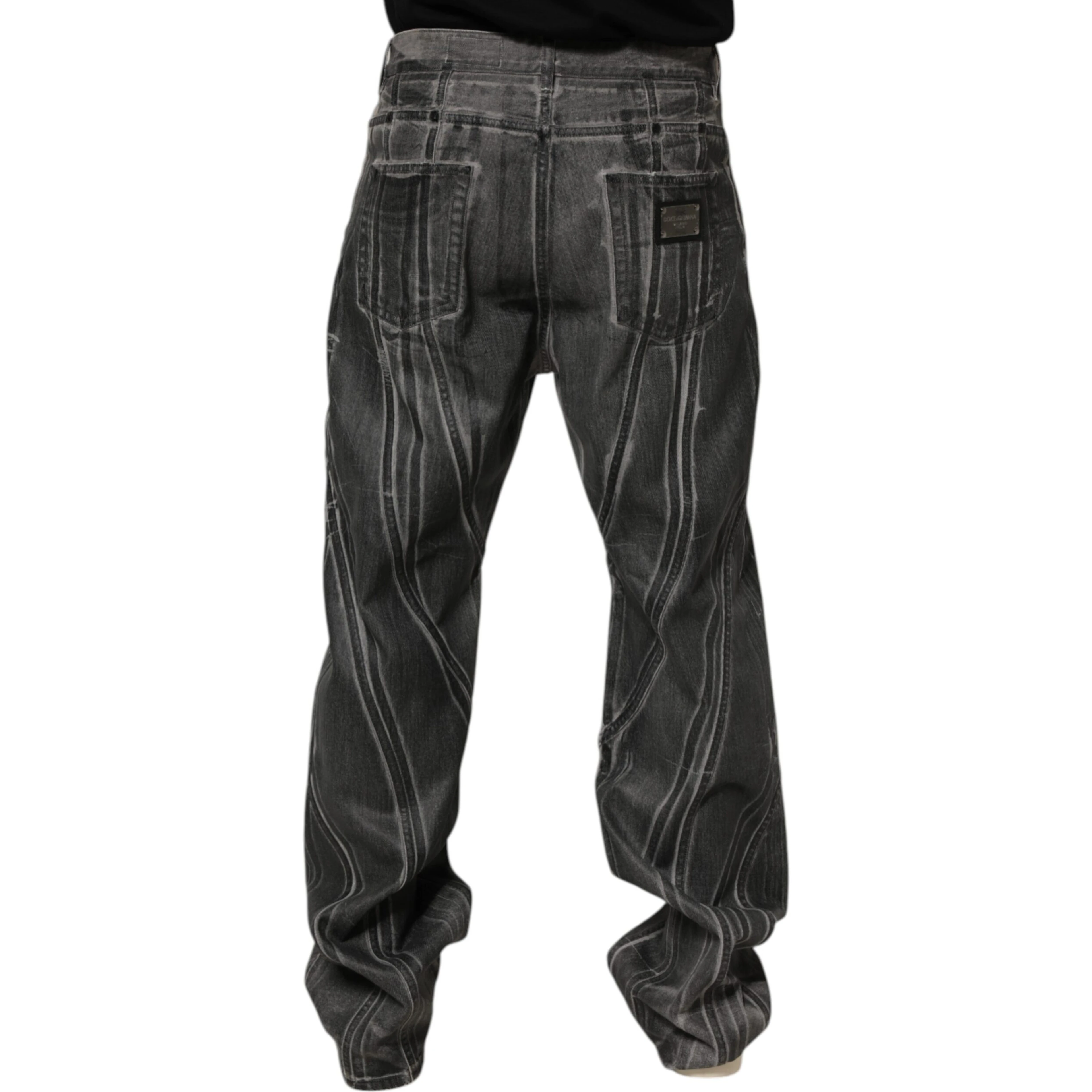Black Grey Graphic Print Denim Pants Jeans