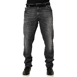 Black Gray Wash Slim Fit Straight Leg Denim Jeans