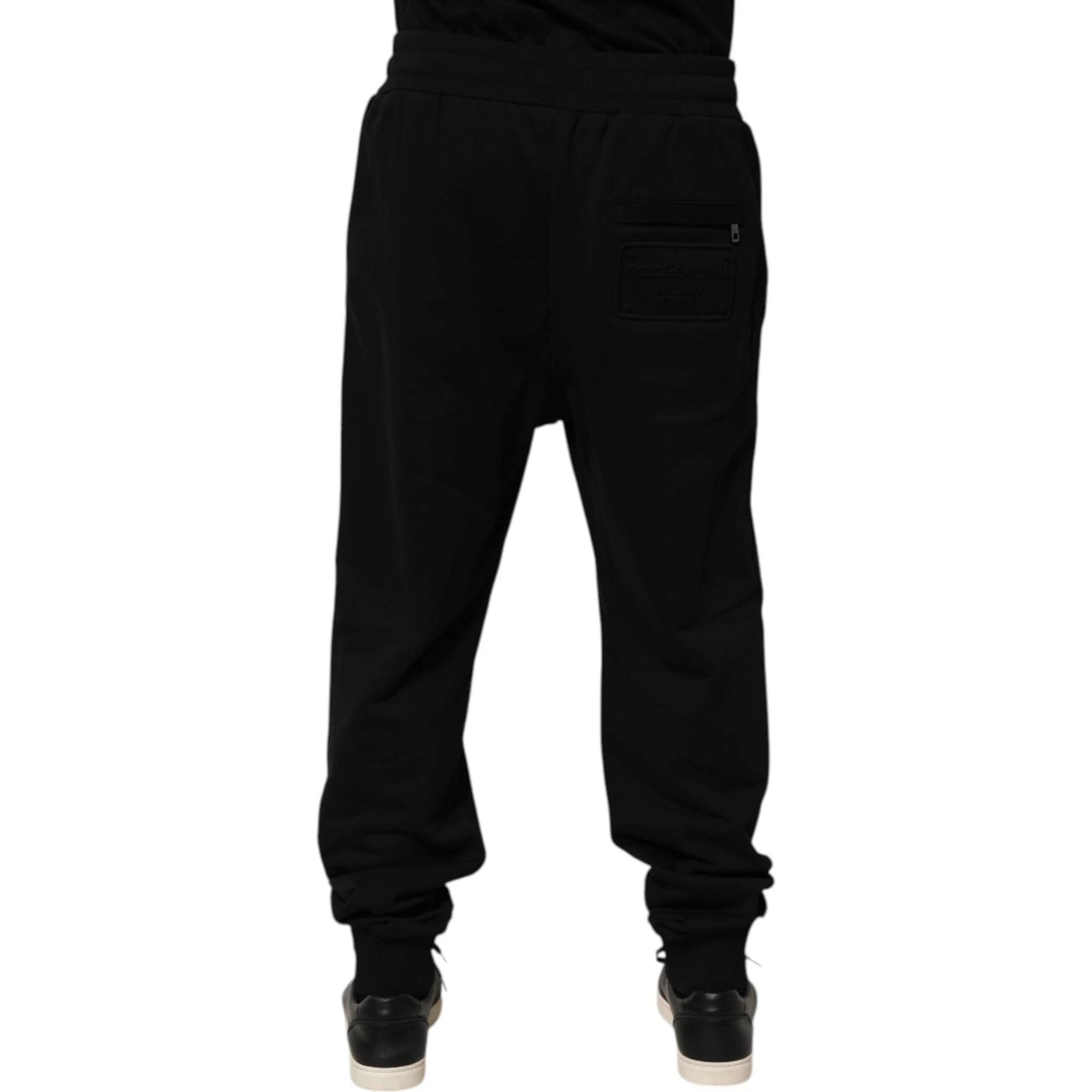 Black Cotton Drawstring Logo Sweatpants Pants