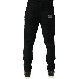 Black Cotton Logo Men Jogger Sweatpants Pants