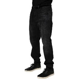 Black Washed Cotton Skinny Men Denim Jeans