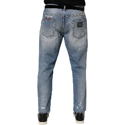 Blue Distressed Ripped Denim Pants Jeans