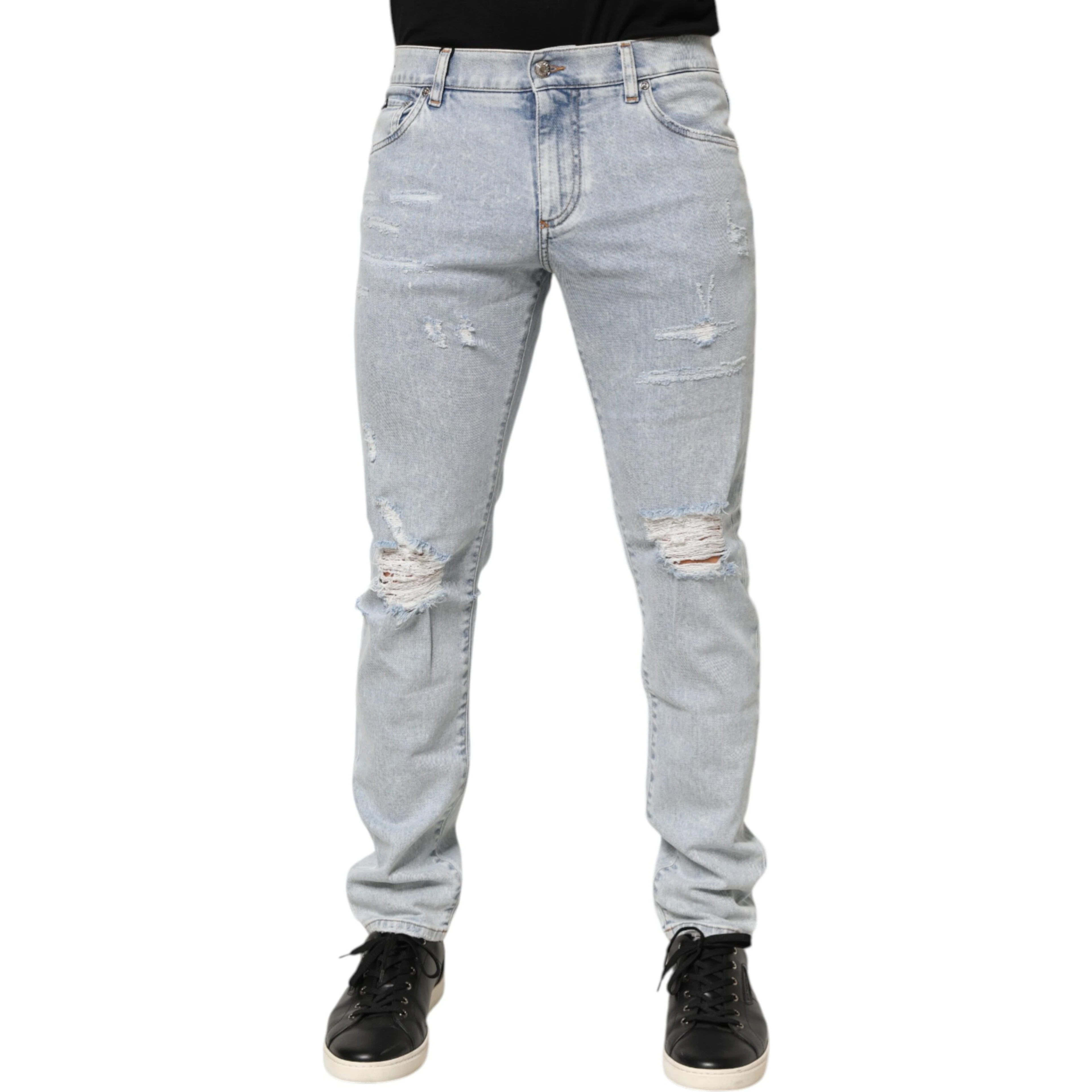 Light Blue Distressed Slim Fit Ripped Denim Jeans