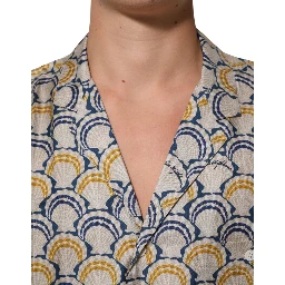 Cream Cotton Silk Hawaii Scallop Shell Print Shirt
