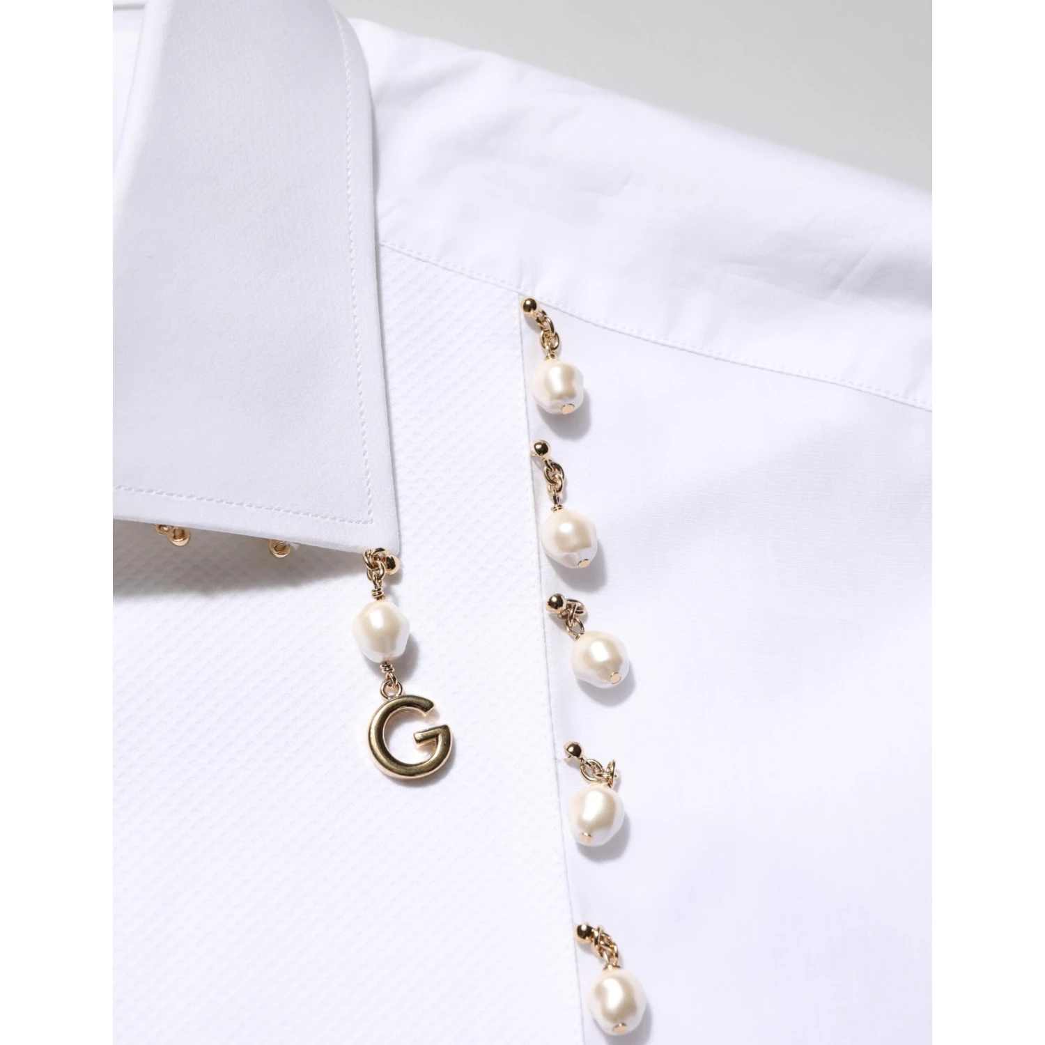 White Cotton DG Logo Pearl GOLD Formal Shirt