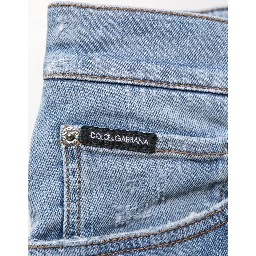 Blue Tattered Slim Fit Cotton Denim Jeans