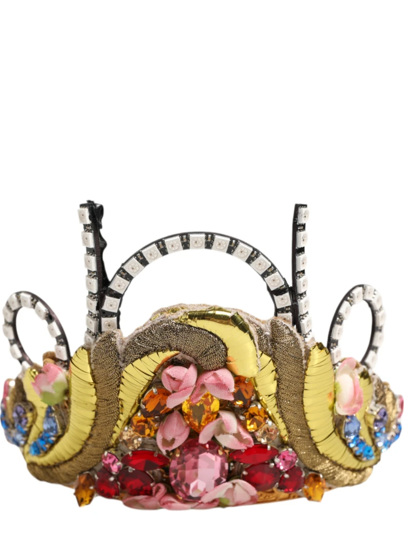 Gold Brass Crystal Embellished Headpiece Crown Tiara