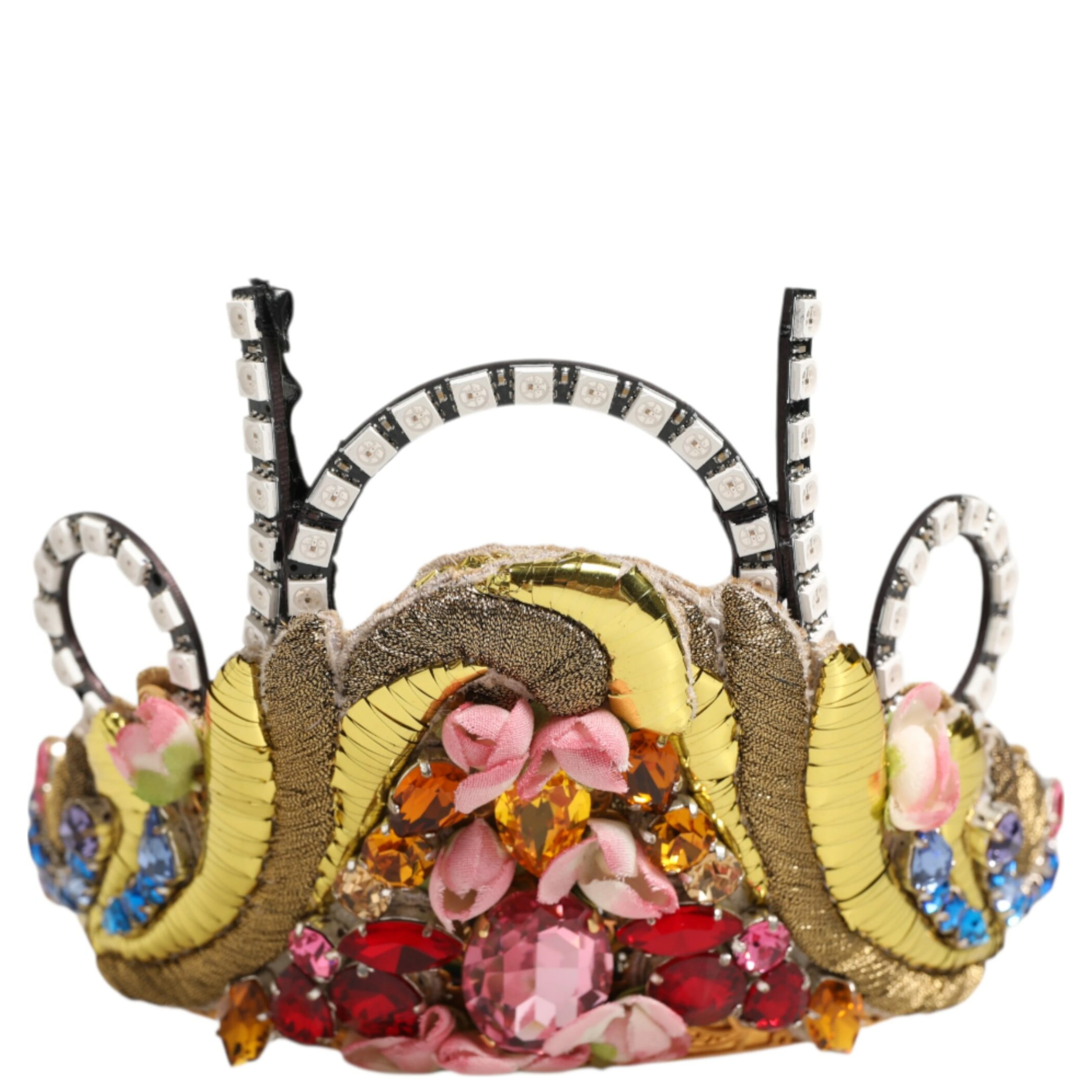 Gold Brass Crystal Embellished Headpiece Crown Tiara