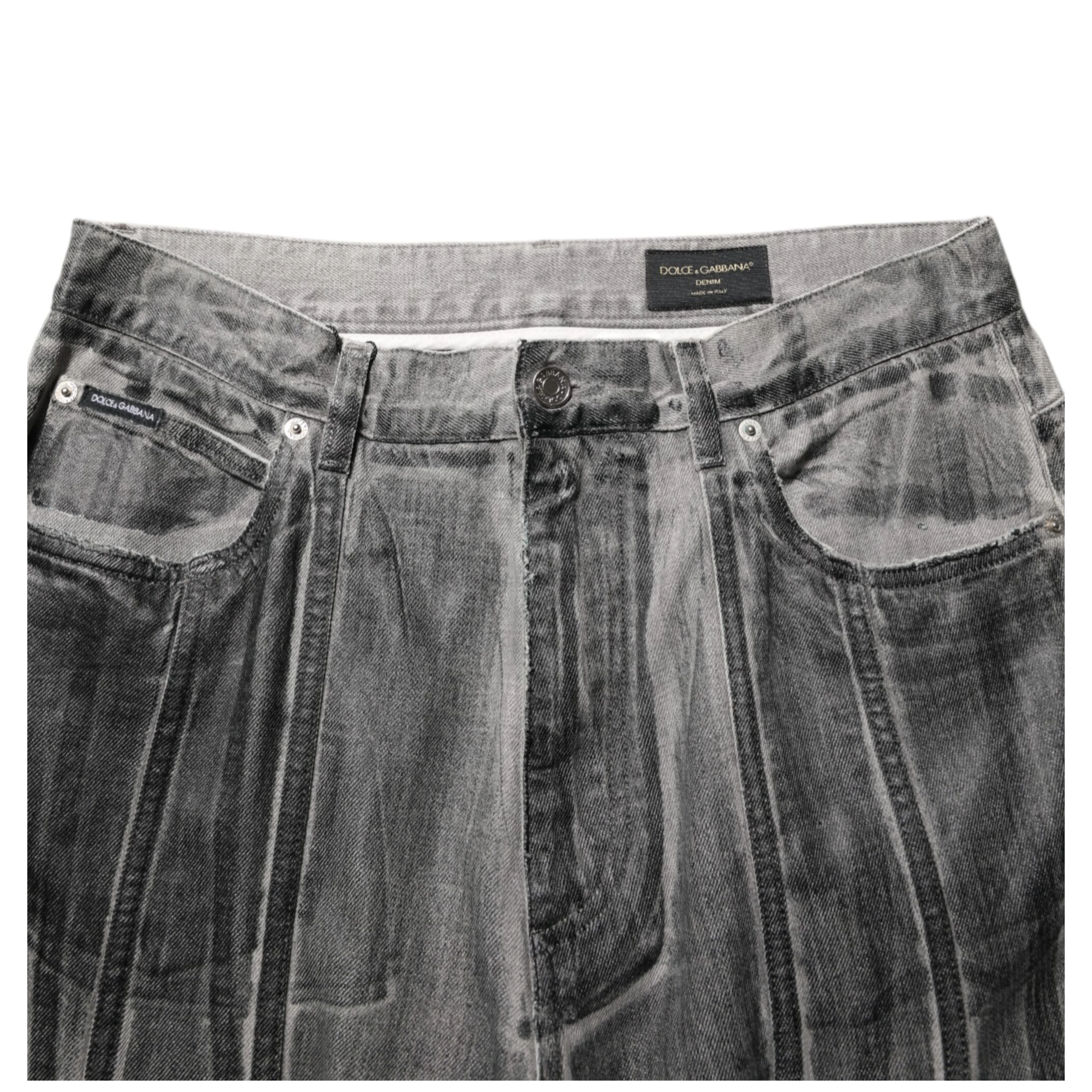 Black Grey Graphic Print Denim Pants Jeans
