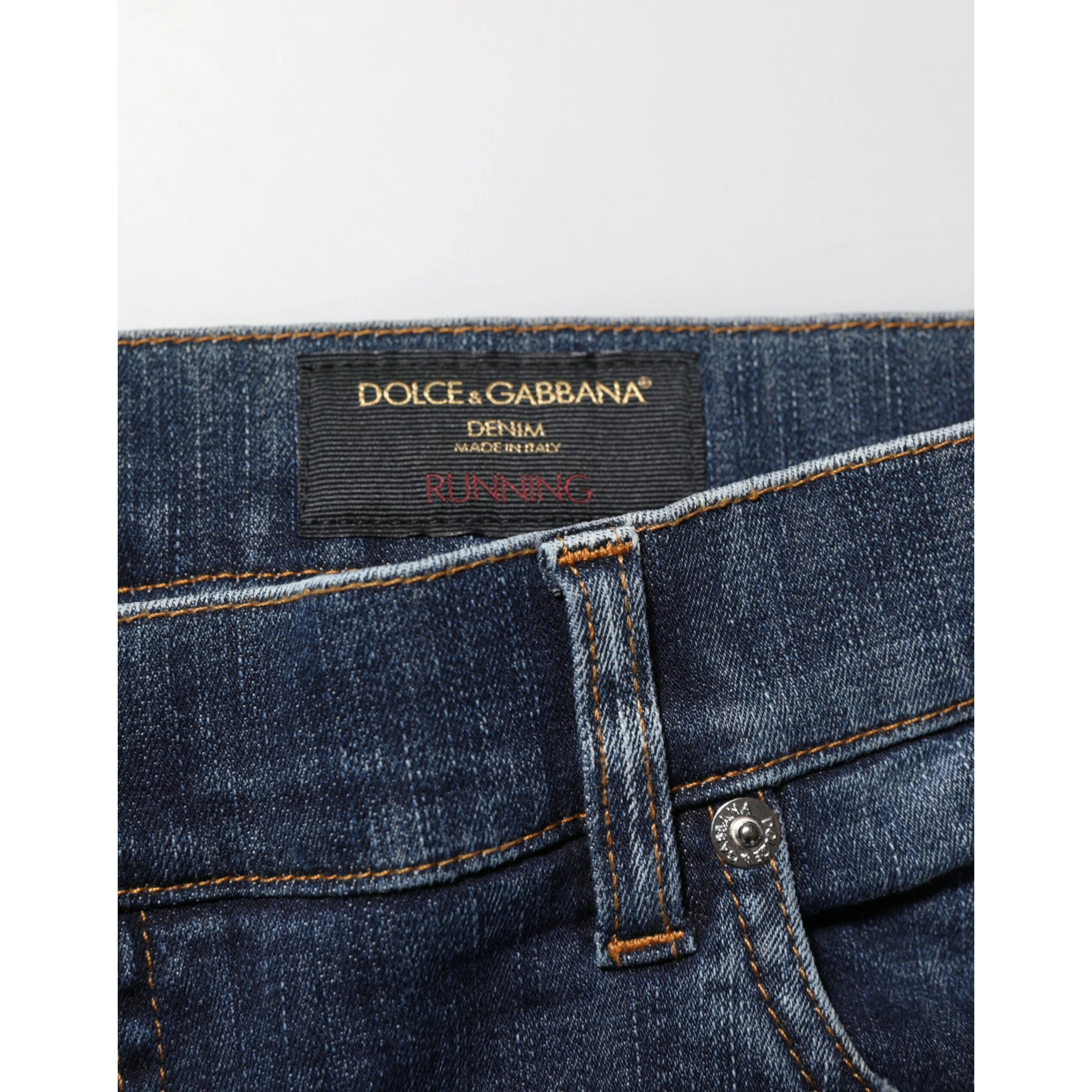 Dark Blue Washed Running Ripped Denim Jeans