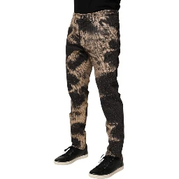 Beige Black Corduroy Tie-Dye Cotton Blend Pants
