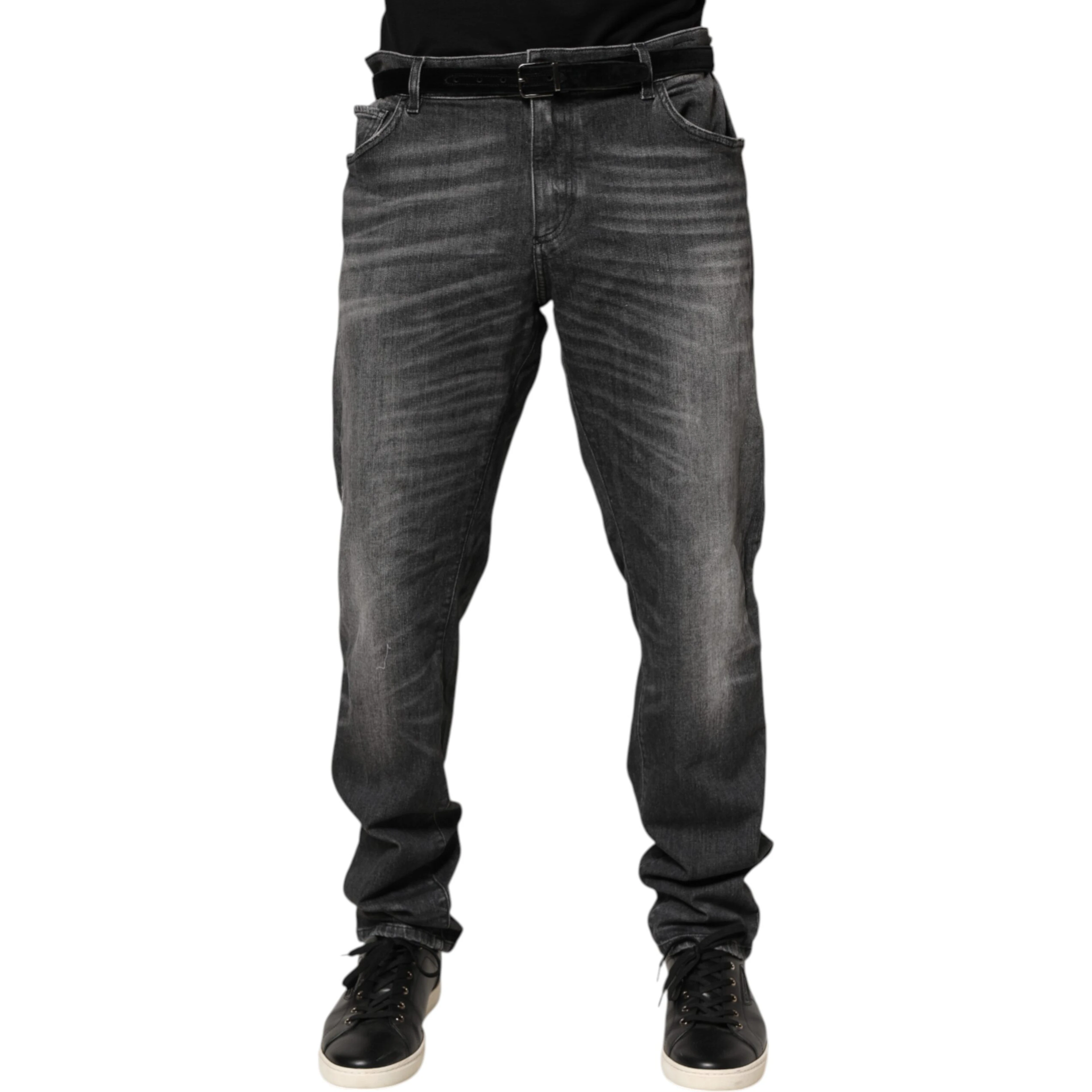 Black Gray Wash Slim Fit Straight Leg Denim Jeans