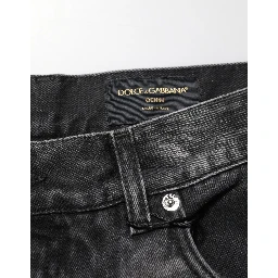 Black Marbled Effect Straight Men Denim Jeans
