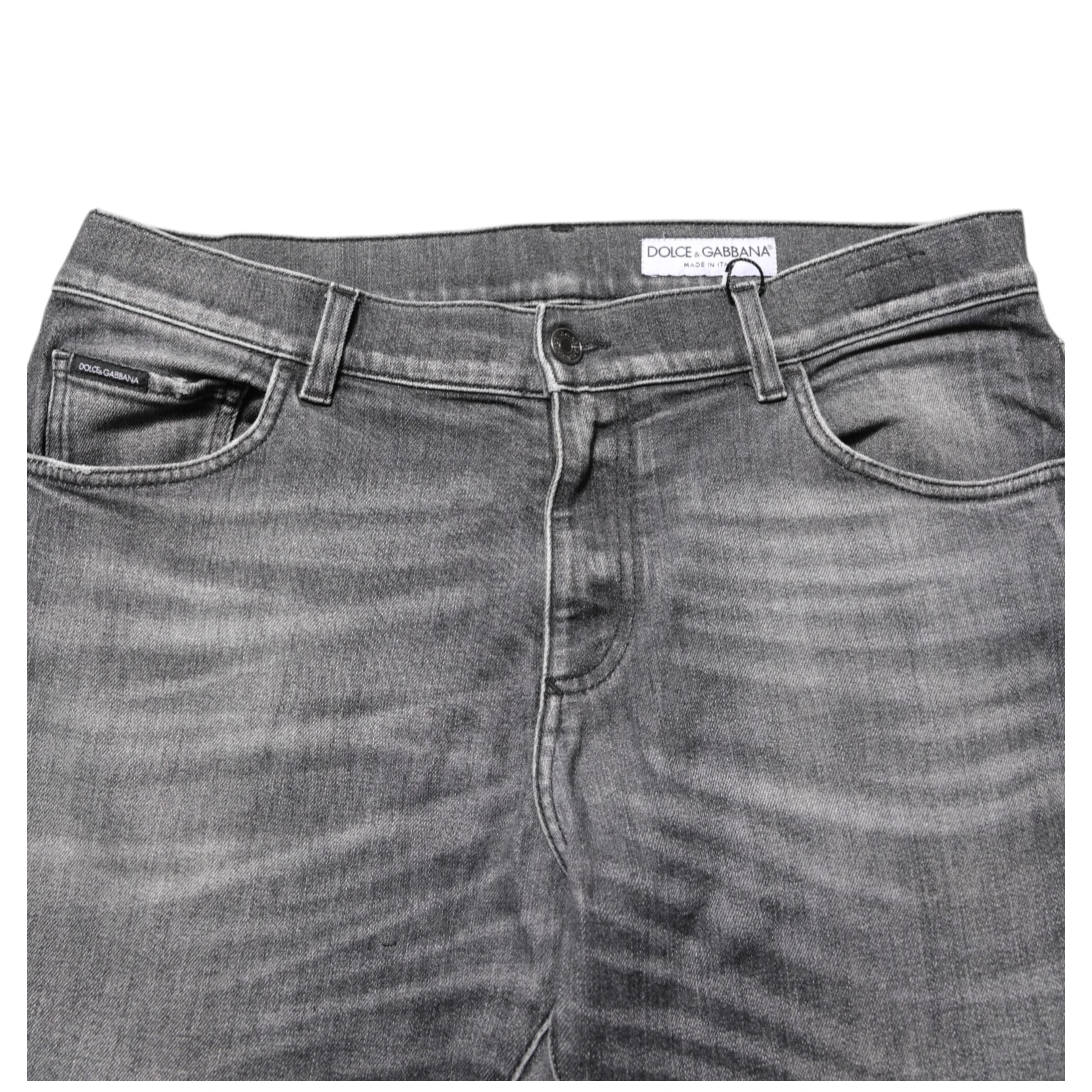 Grey Cotton Denim Slim Fit Distressed Pants Jeans