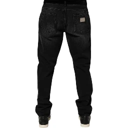 Black Washed Cotton Skinny Men Denim Jeans