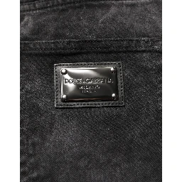 Black Cotton Mid Waist Denim Men Bermuda Short