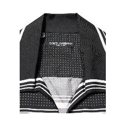 Black White StripeDot Print Casual Polo Shirt