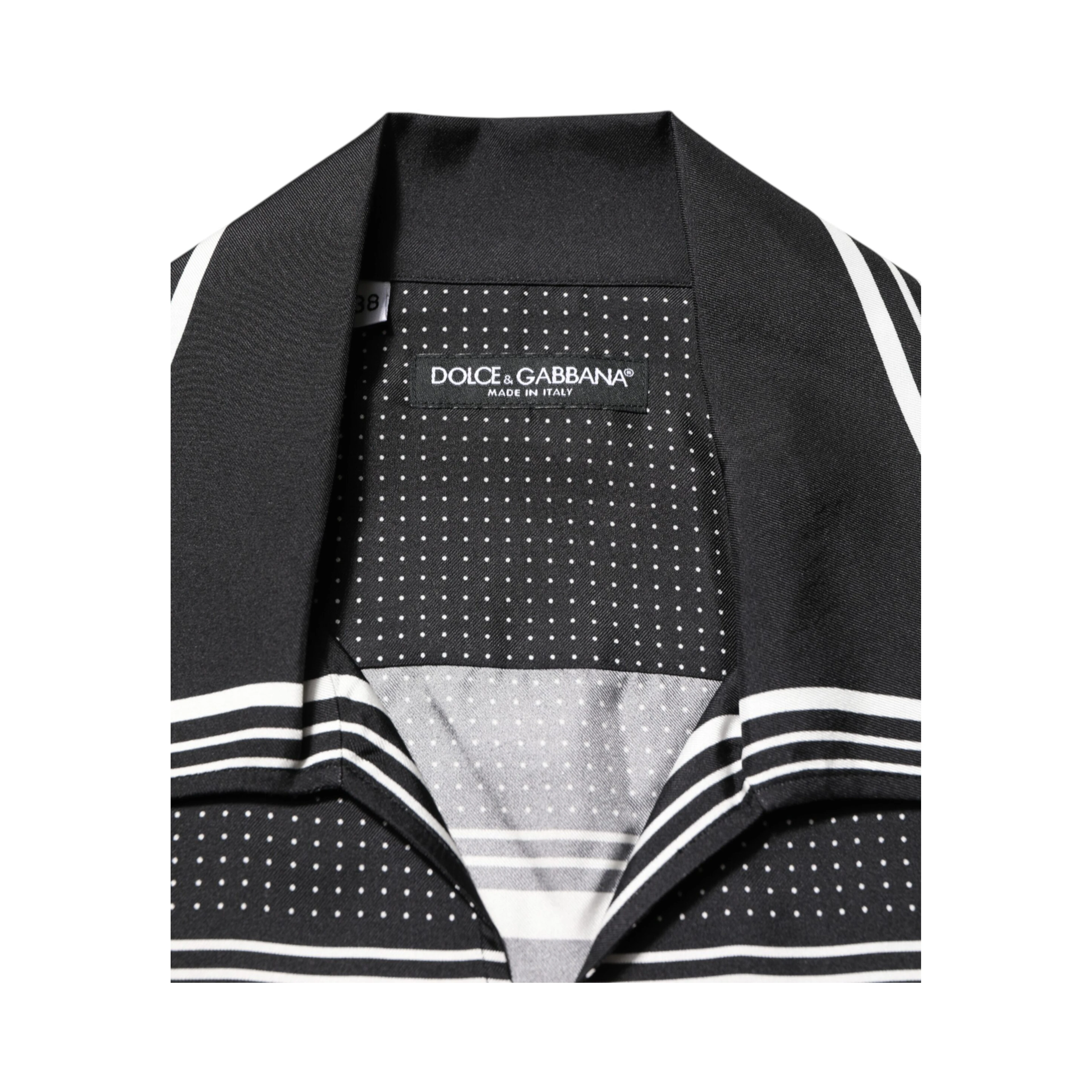 Black White StripeDot Print Casual Polo Shirt