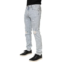 Light Blue Distressed Slim Fit Ripped Denim Jeans
