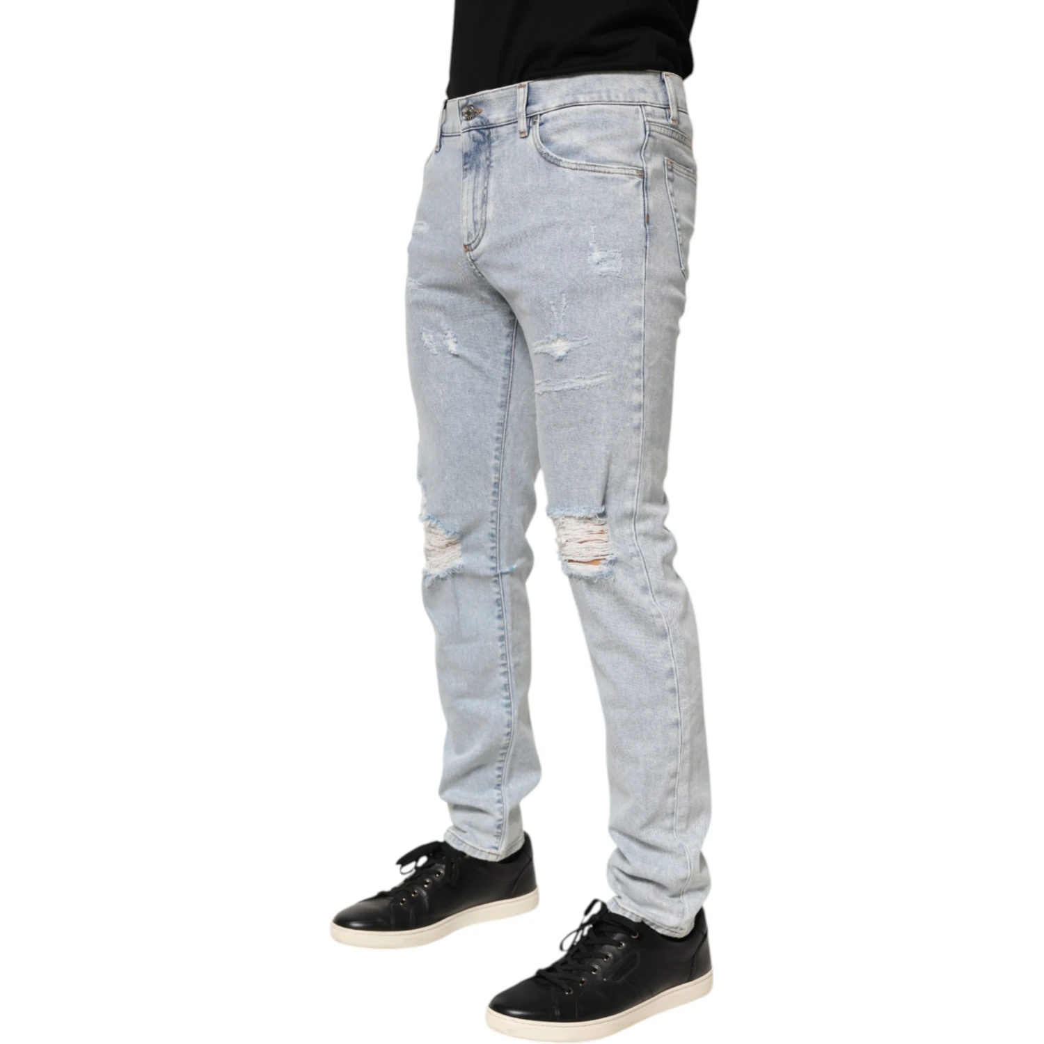 Light Blue Distressed Slim Fit Ripped Denim Jeans