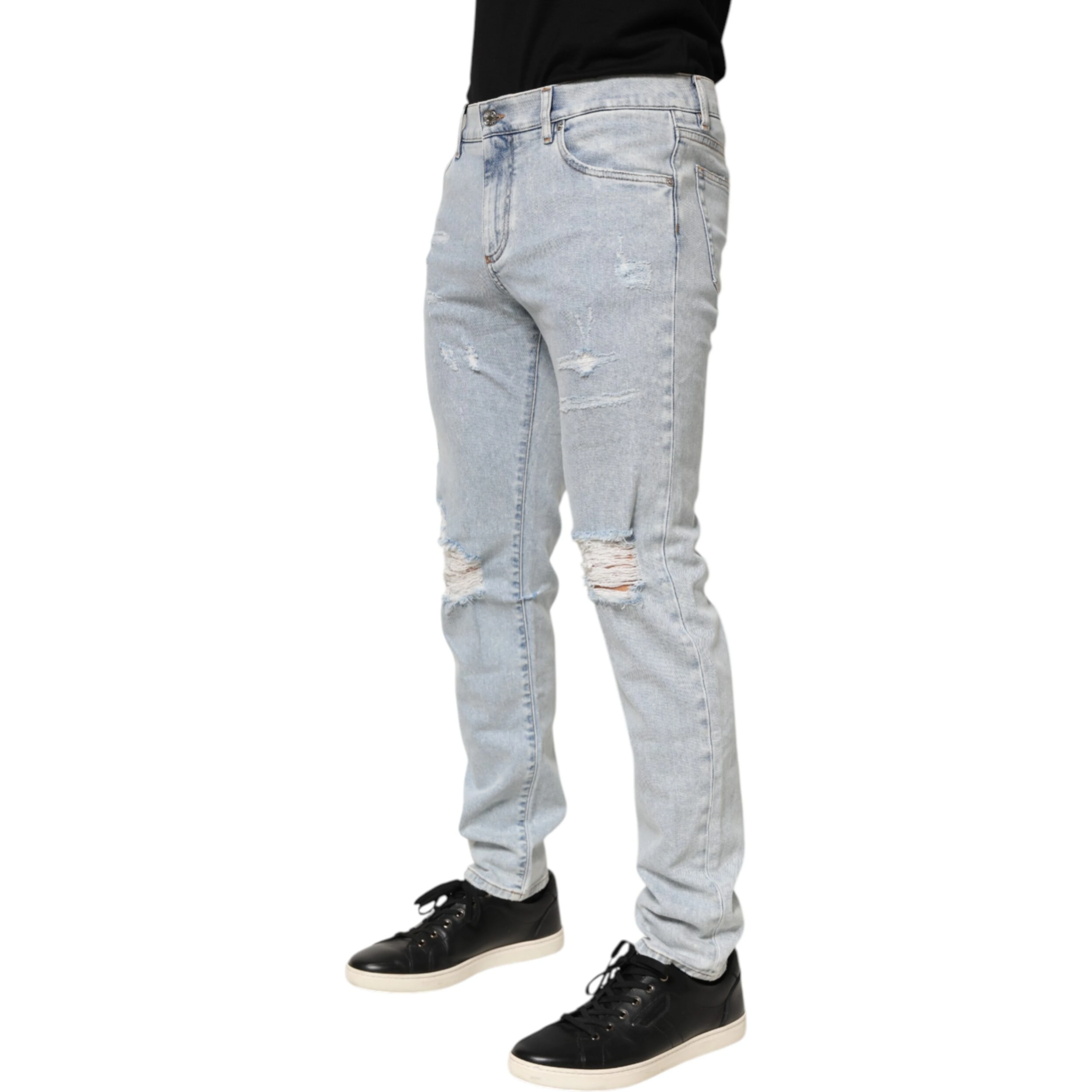 Light Blue Distressed Slim Fit Ripped Denim Jeans