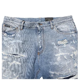 Blue Distressed Ripped Denim Pants Jeans