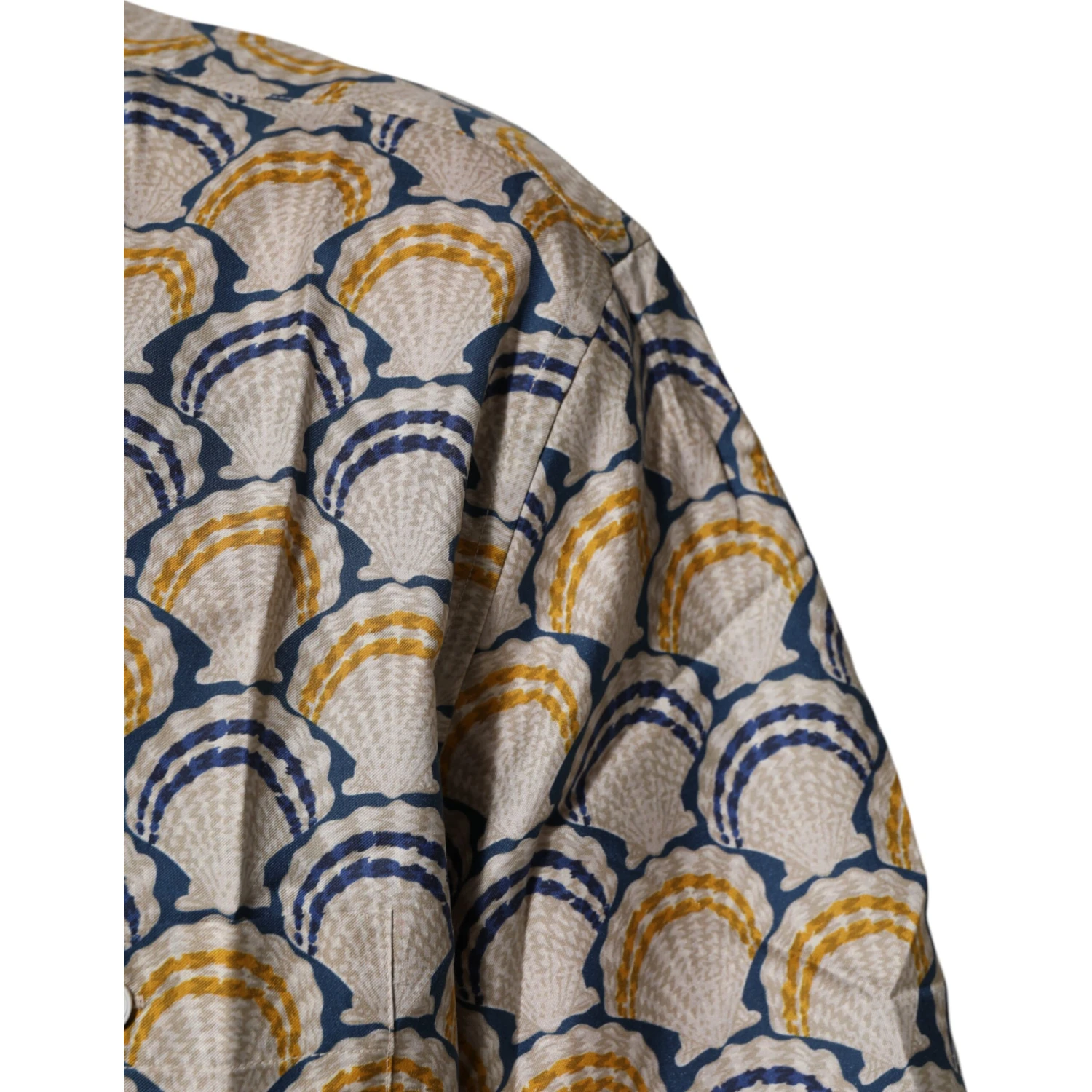 Cream Cotton Silk Hawaii Scallop Shell Print Shirt