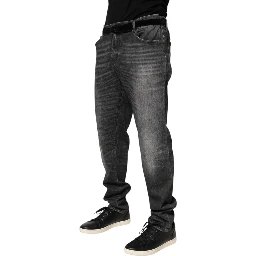 Black Gray Wash Slim Fit Straight Leg Denim Jeans
