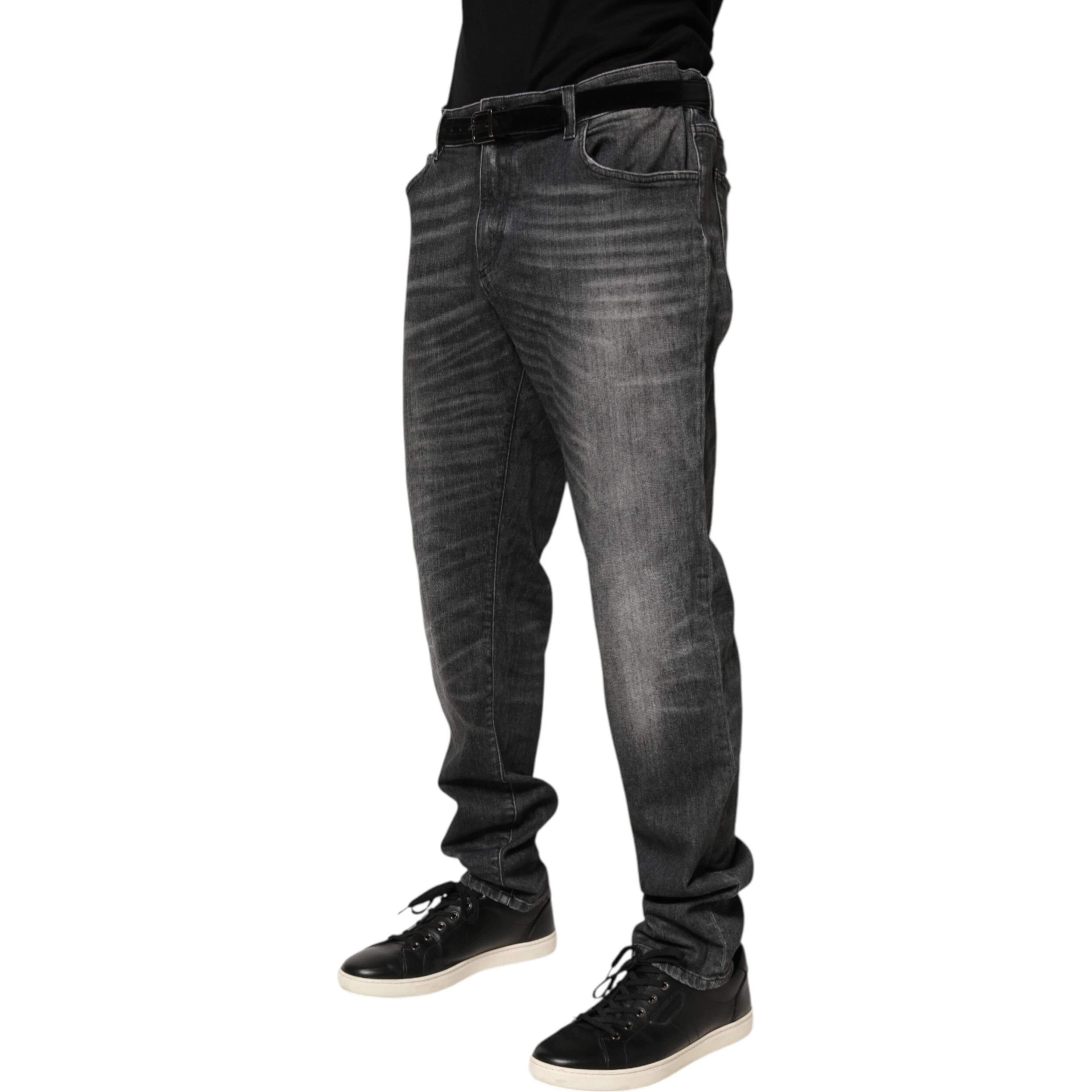 Black Gray Wash Slim Fit Straight Leg Denim Jeans