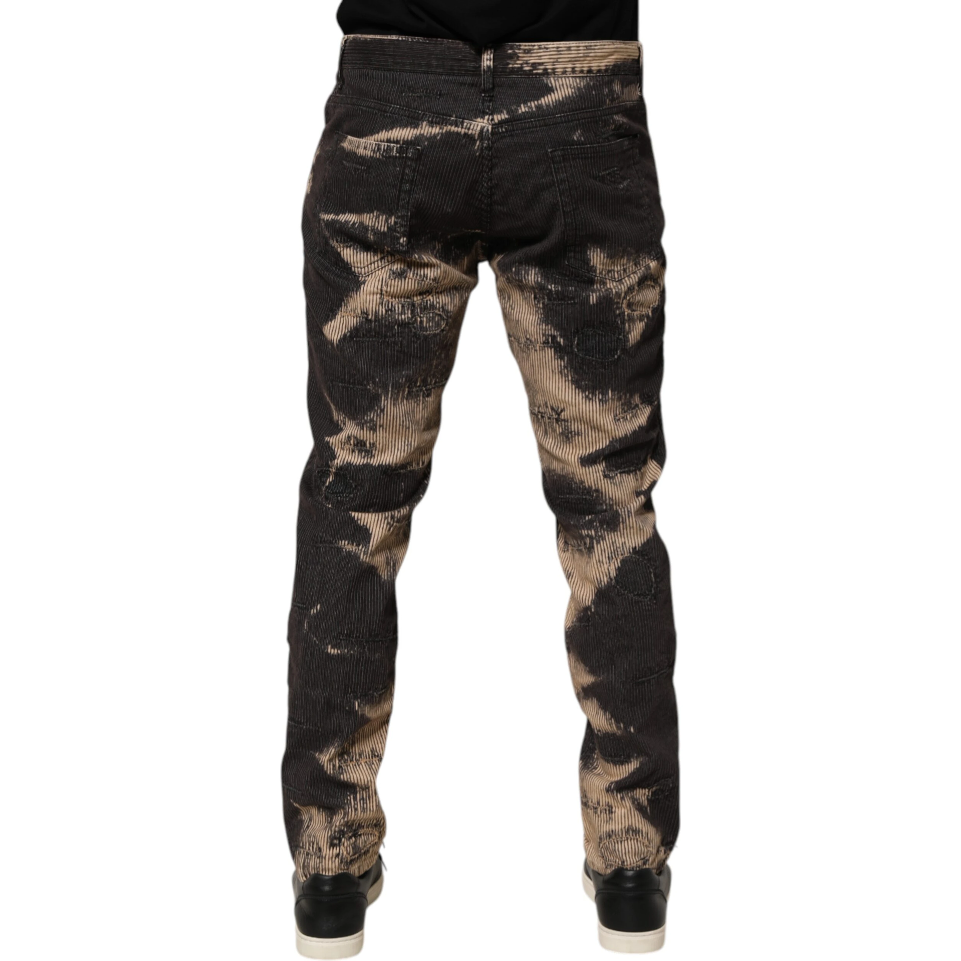 Beige Black Corduroy Tie-Dye Cotton Blend Pants