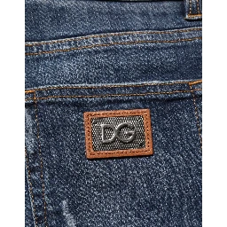 Dark Blue Washed Running Ripped Denim Jeans