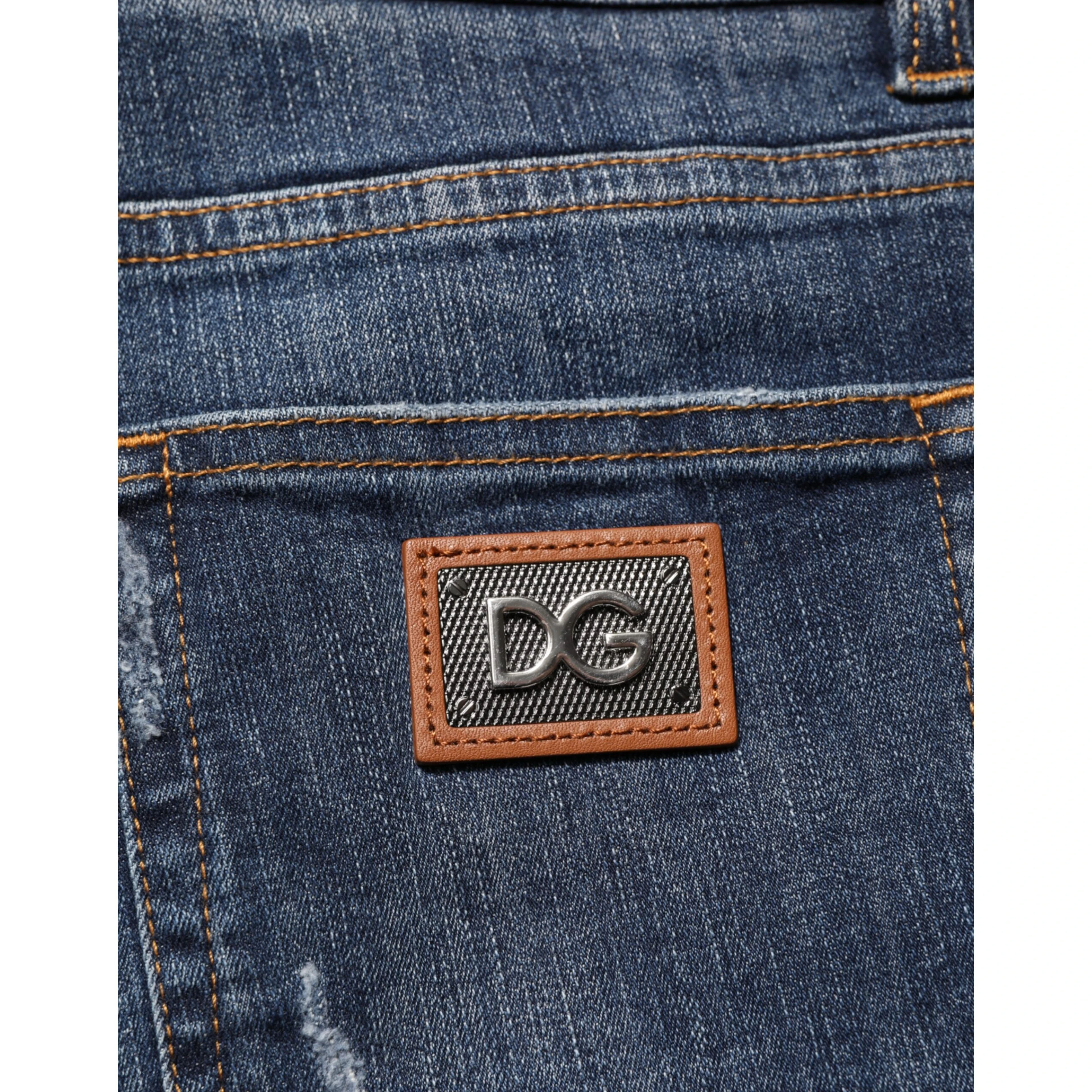 Dark Blue Washed Running Ripped Denim Jeans