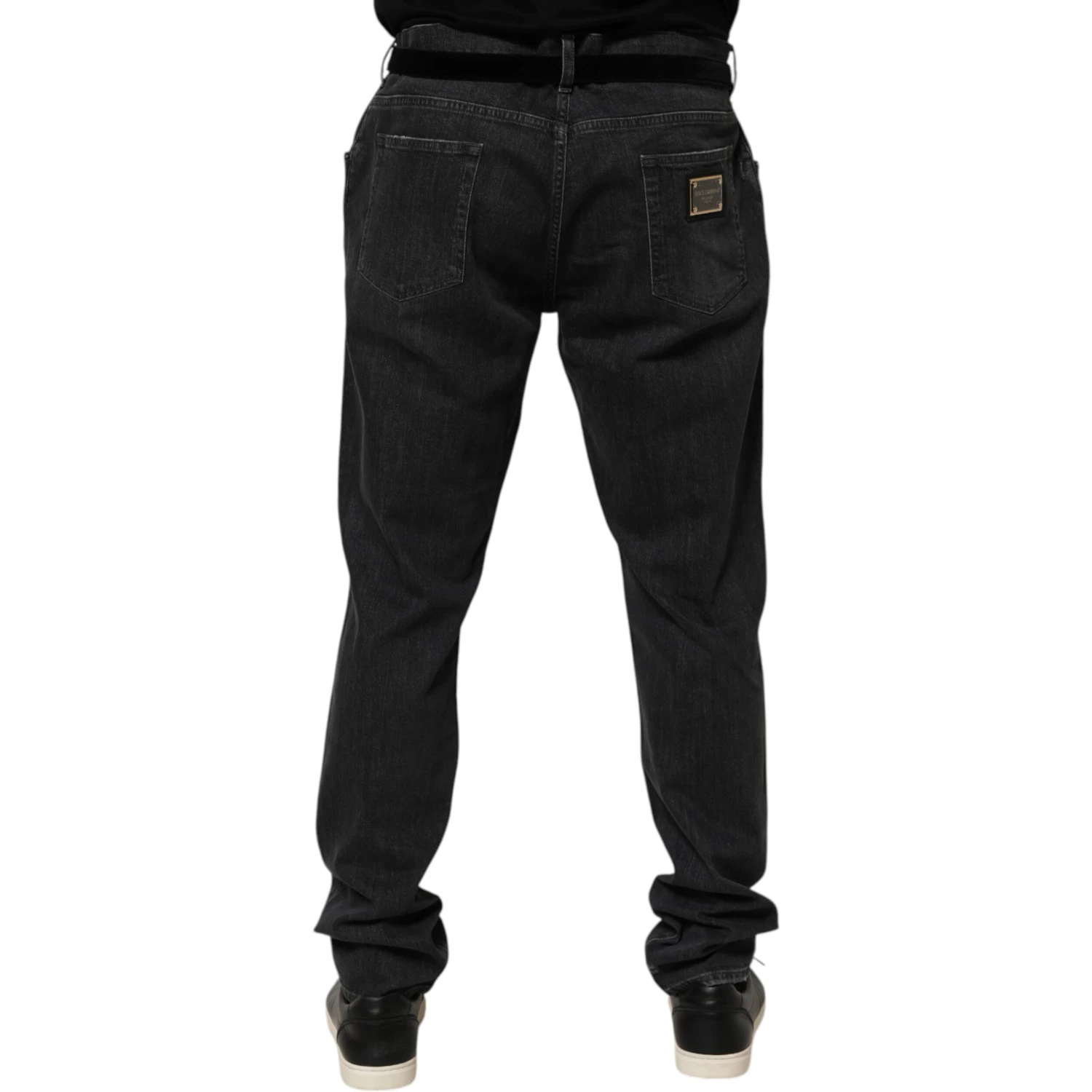 Black Cotton Slim Fit Distressed Ripped Logo Jeans