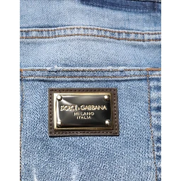 Blue Tattered Slim Fit Cotton Denim Jeans