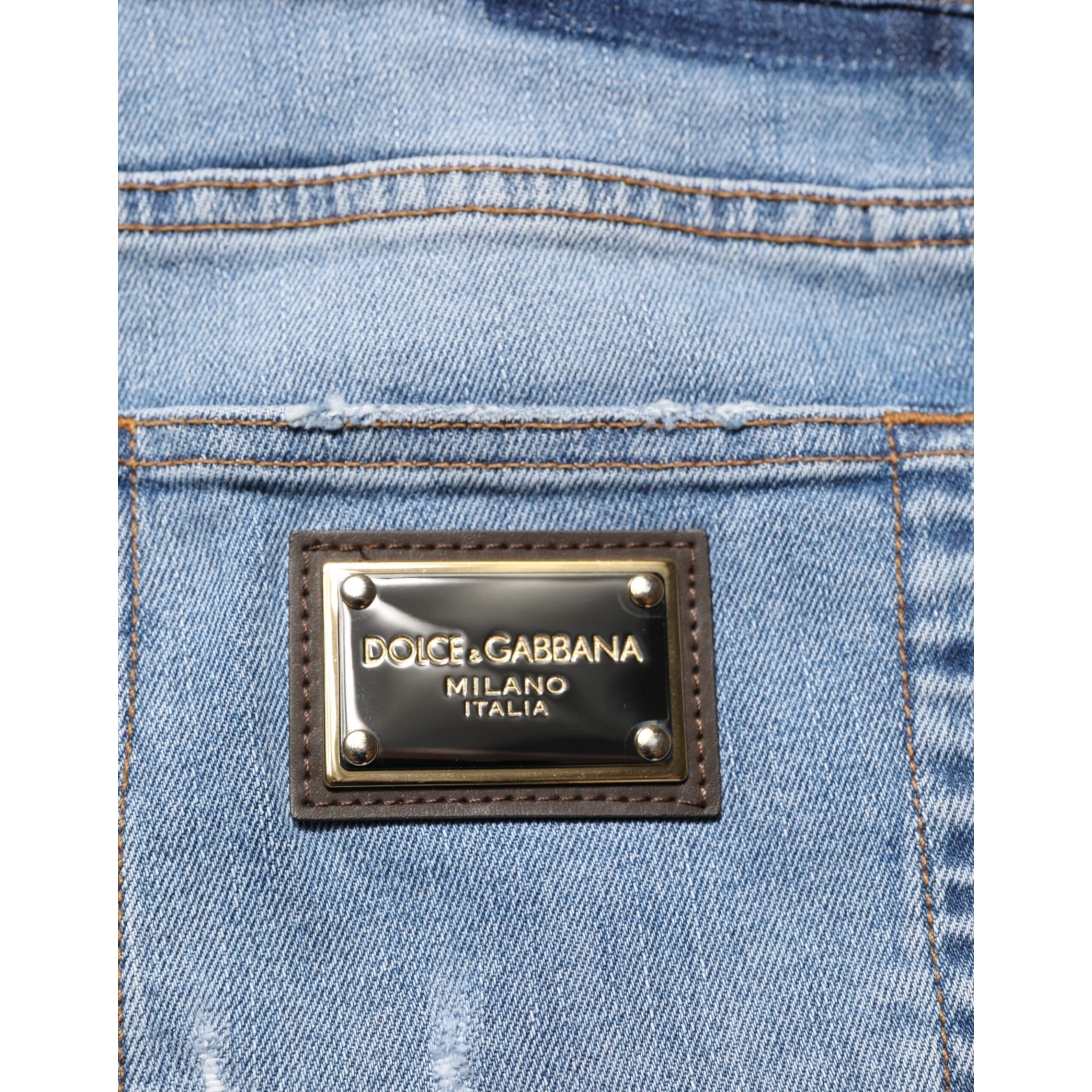 Blue Tattered Slim Fit Cotton Denim Jeans