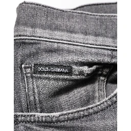 Grey Cotton Denim Slim Fit Distressed Pants Jeans